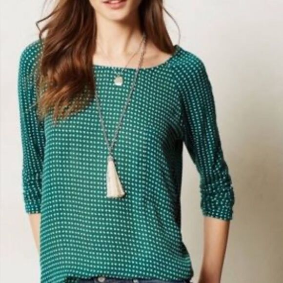 Anthropologie Dolan Marietta Green Polka Dot Top Large Front Pocket NWOT - Picture 1 of 9